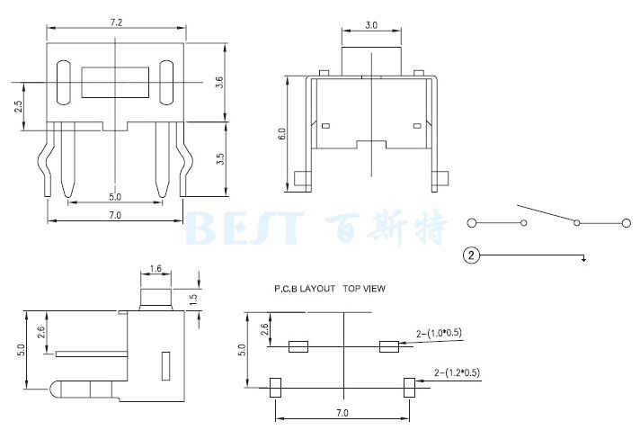 輕觸開(kāi)關(guān)TS-1101G參考圖紙