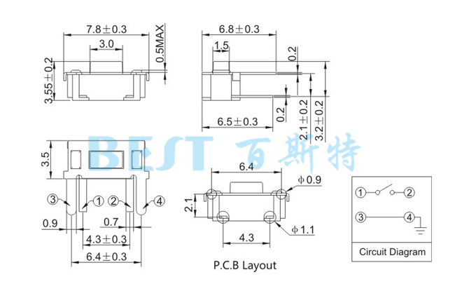  輕觸開關(guān)TS-1188A參考圖紙