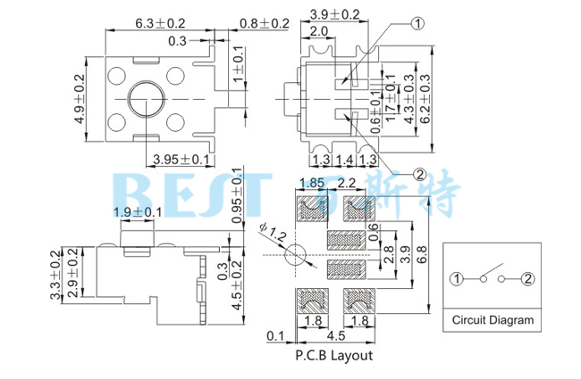 輕觸開(kāi)關(guān)TS-1102F參考圖紙