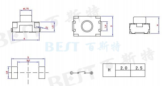 輕觸開(kāi)關(guān)TS-1185U參考圖紙