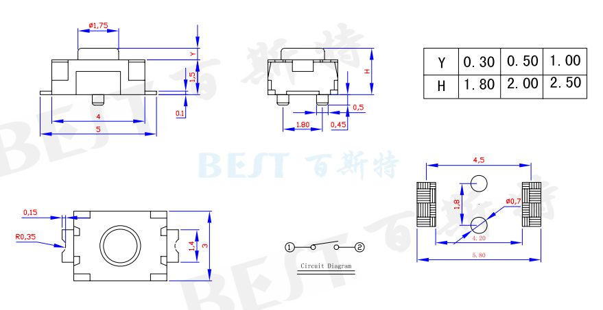 輕觸開(kāi)關(guān)TS-1185E參考圖紙